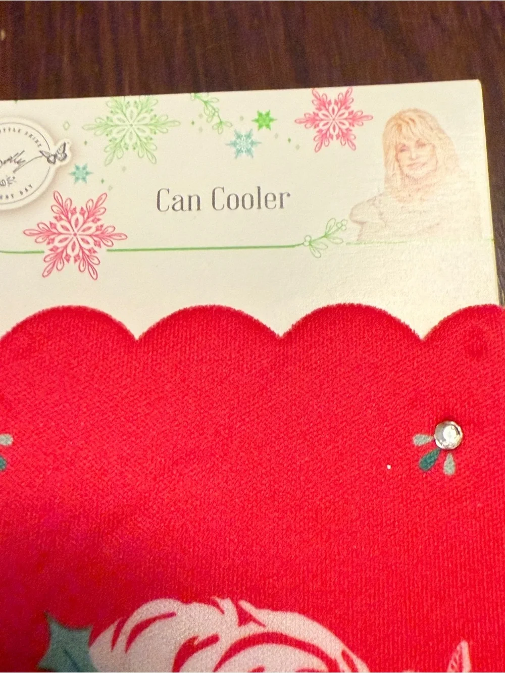 Dolly Parton Red Festive Can Cooler with Decorative Dolly Portrait